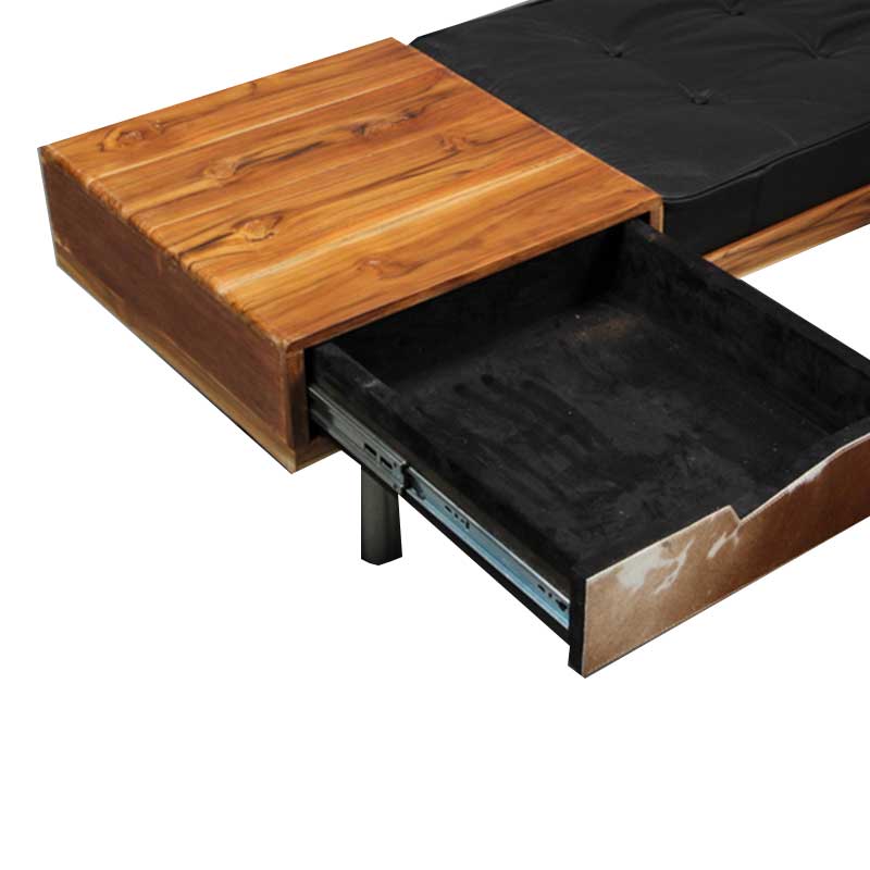 Teak and leather bench / entrance furniture with steel legs - Deszine Talks