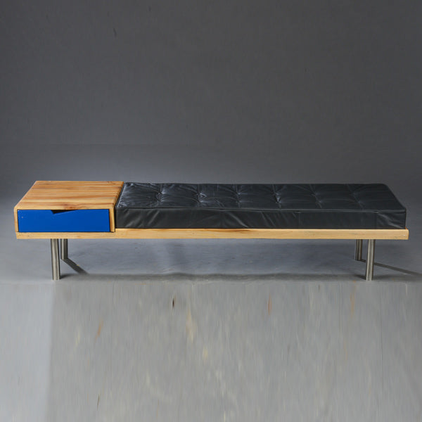 Teak and leather bench / entrance furniture with steel legs - Deszine Talks