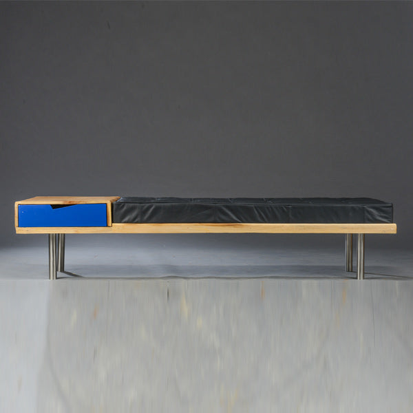 Teak and leather bench / entrance furniture with steel legs - Deszine Talks