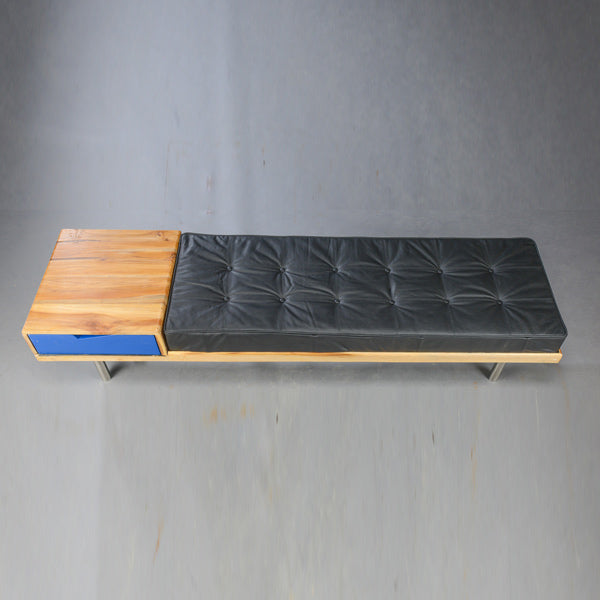 Teak and leather bench / entrance furniture with steel legs - Deszine Talks