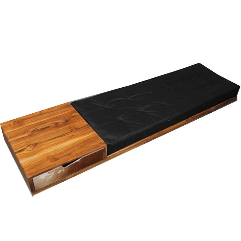 Teak and leather bench / entrance furniture with steel legs - Deszine Talks