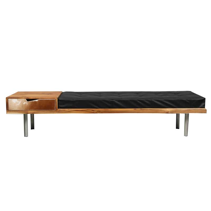Teak and leather bench / entrance furniture with steel legs - Deszine Talks