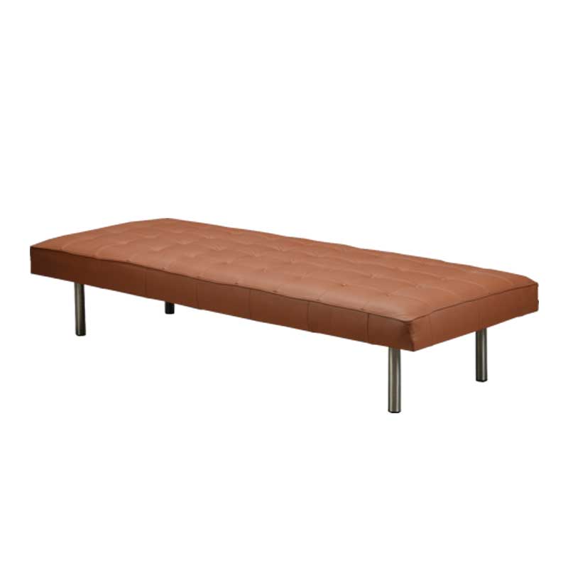 Daybed, Tan-colored leather with steel legs - Deszine Talks