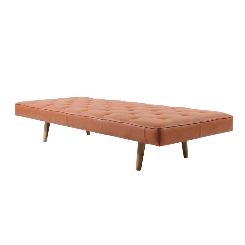 Daybed in Tan color Leather with wooden Legs - Deszine Talks