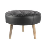 Leather upholstery round stool with wooden Legs - Deszine Talks