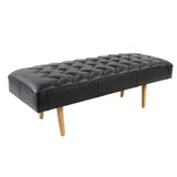 Bench in black leather with wooden legs - Deszine Talks
