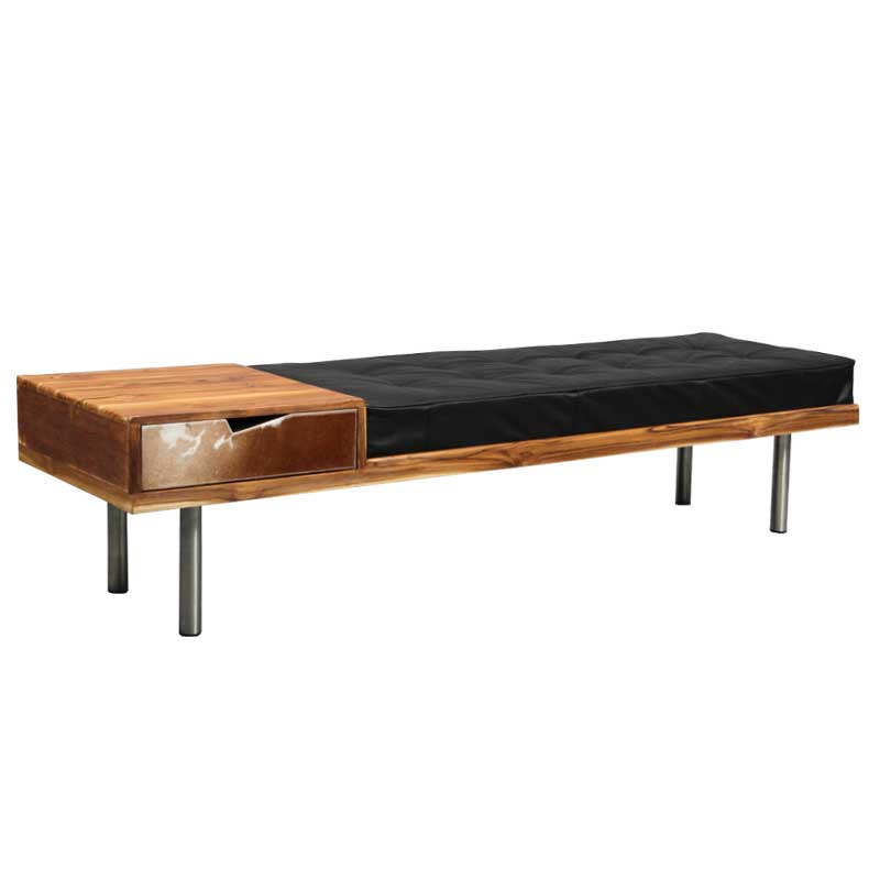 Teak and leather bench / entrance furniture with steel legs - Deszine Talks
