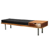Teak and leather bench / entrance furniture with steel legs
