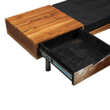 Teak and leather bench / entrance furniture with steel legs