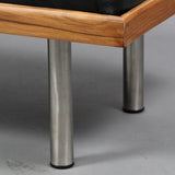 Teak and leather bench / entrance furniture with steel legs