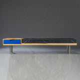 Teak and leather bench / entrance furniture with steel legs
